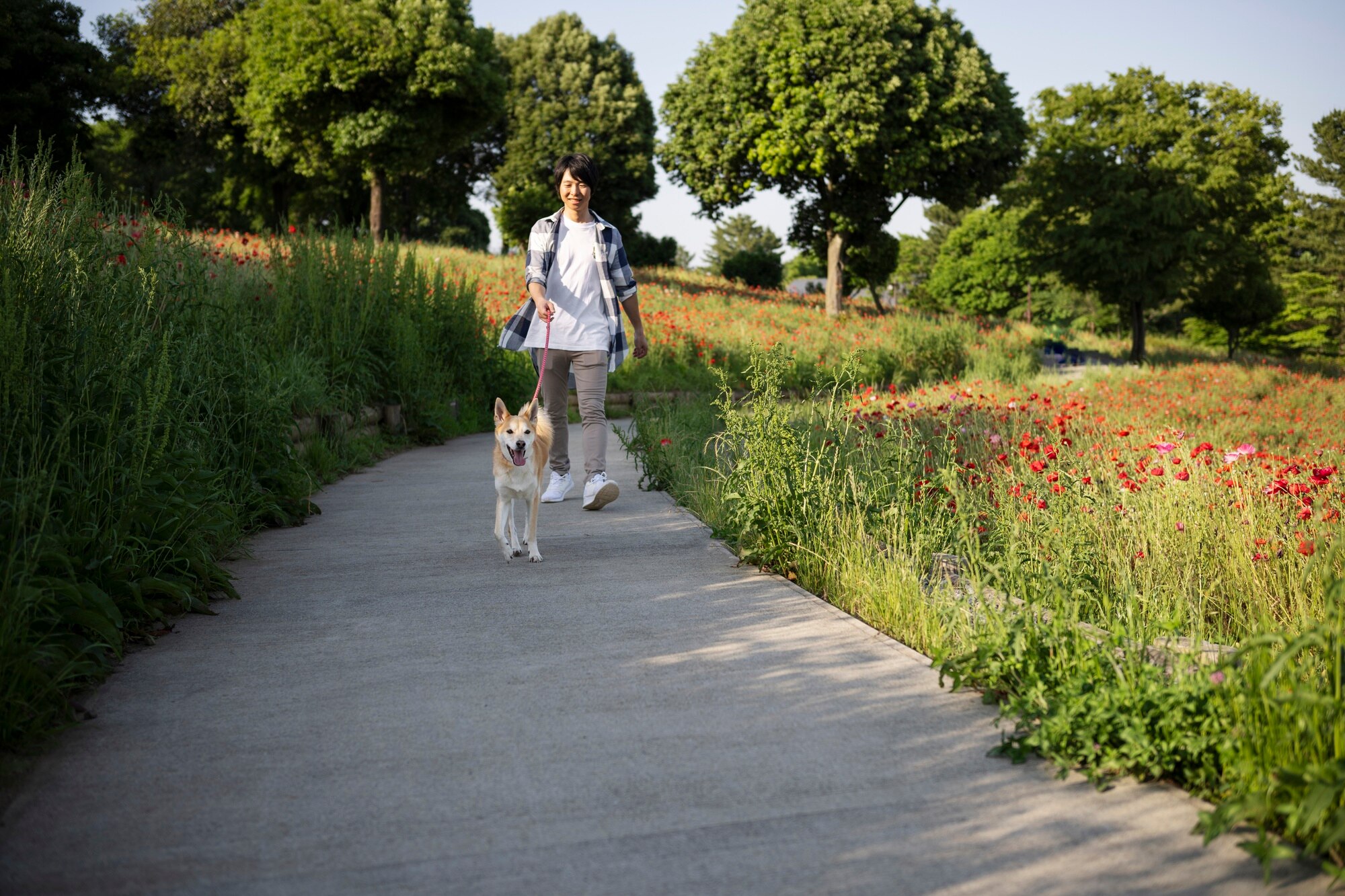 Person walking outdoors in natural setting during morning hours